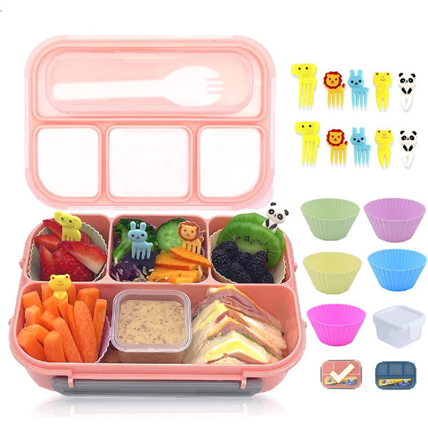 Microwave and Dishwasher Safe Leak-proof 5 Compartments Lunch Container Great for School Lunch Bento Box BPA-Free Travel Easy Cleaning Picnics Removable Tray Bento Box for Kids Buckle 