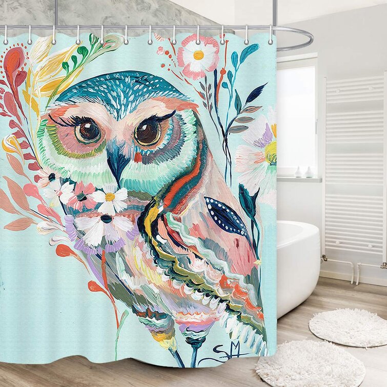 Cartoon Owl Shower Curtain Waterproof Fabric Liner 12 Hooks Bathroom Accessories 