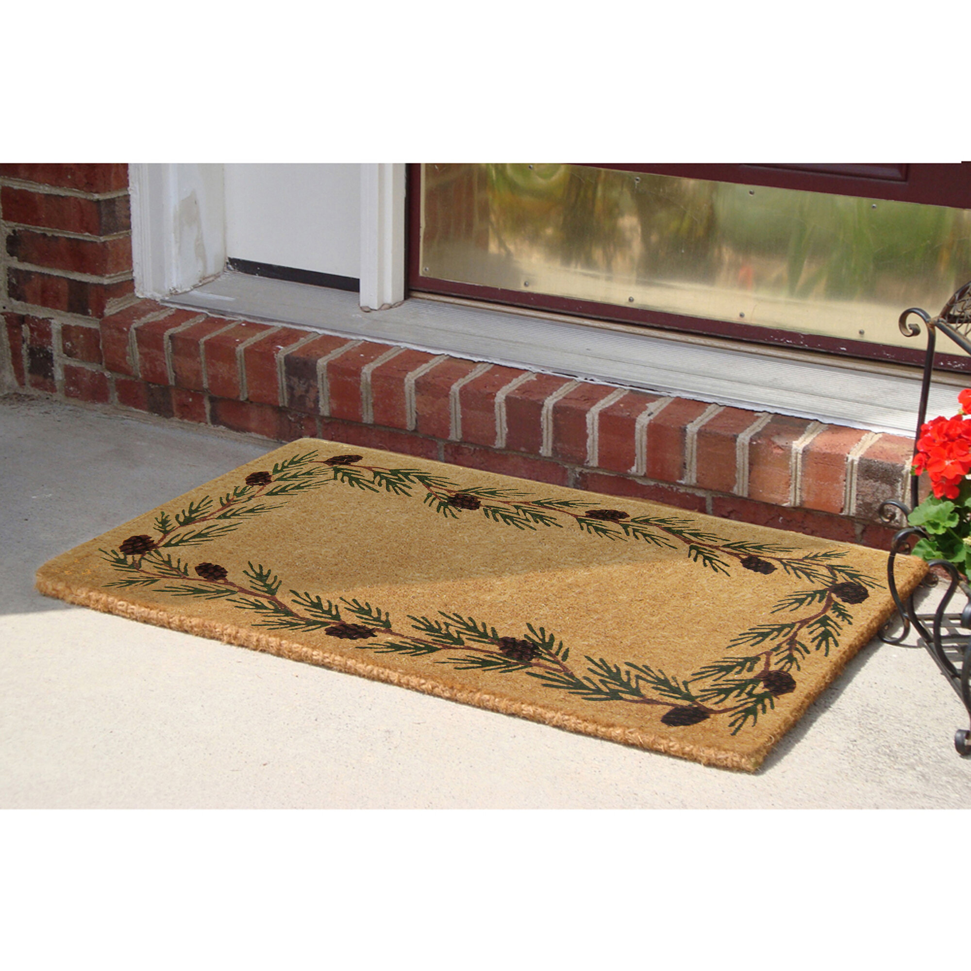 Nedia Home Evergreen Border Non Slip Outdoor Door Mat Wayfair