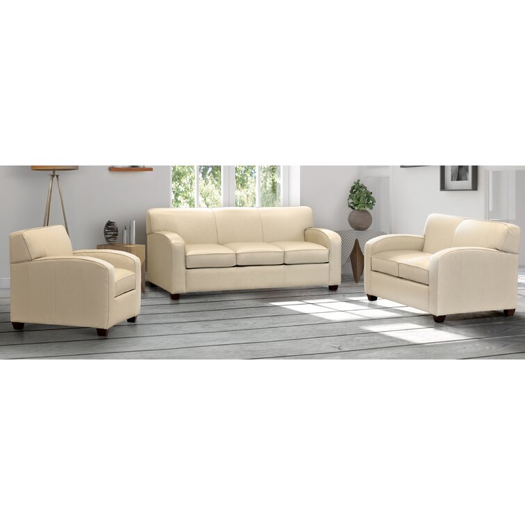 to justify Give rights Smash Ebern Designs Lamatan Cream Top Grain Leather Sofa Bed, Loveseat And Chair  | Wayfair