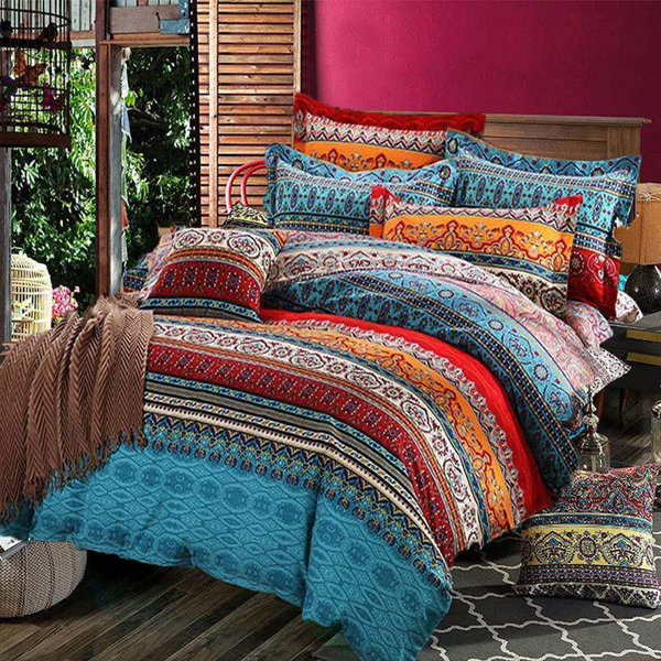 Bedding Sets Double 4 Piece Duvet Cover Sets Orange Grey Striped Plaid
