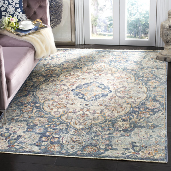 Three Posts Bachus Power Loom Cream Blue Rug & Reviews 