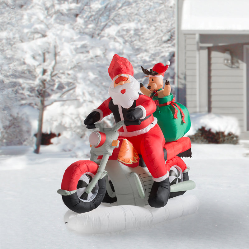 The Holiday Aisle Christmas Santa Claus Driving Motorcycle Decoration Inflatable Reviews Wayfair