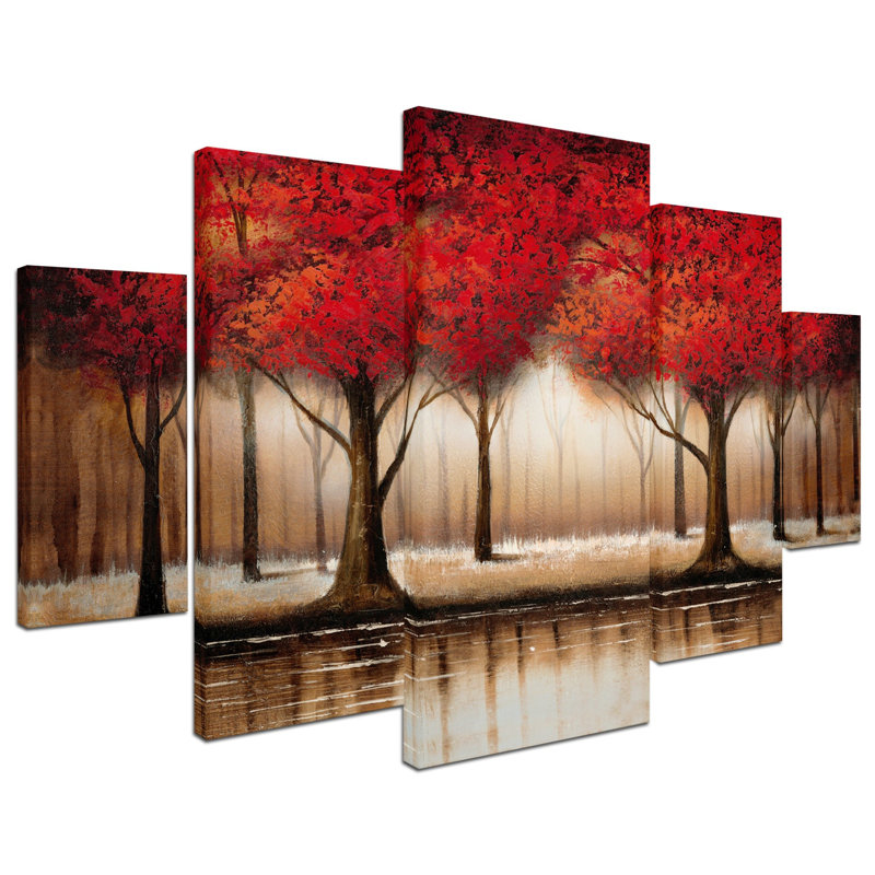 Andover Mills Parade Of Red Trees 5 Piece Wrapped Canvas