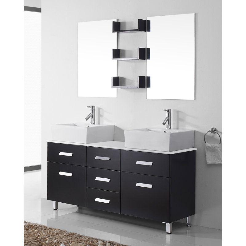 Orren Ellis Azaiah 56 Double Bathroom Vanity Set With White Stone Orren Ellis Azaiah 56 Double Bathroom Vanity Set With White Stone Top And Mirror Reviews Wayfair