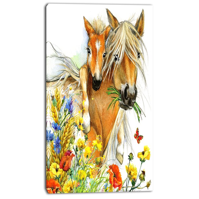 3D Lenticular Picture Meadow Scene Horse with foals butterflies flowers 39x29 cm