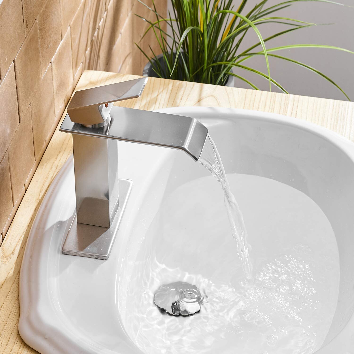 Bathroom Tall Glass Waterfall Basin Faucet Mixer Taps Chrome Finish Single Hole 