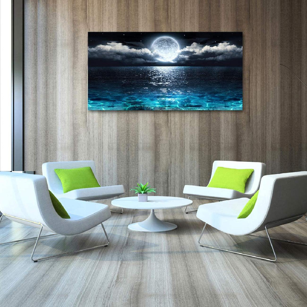 Rosecliff Heights Wall Art Moon Sea Ocean Landscape Unframed Painting Set On Canvas Wayfair