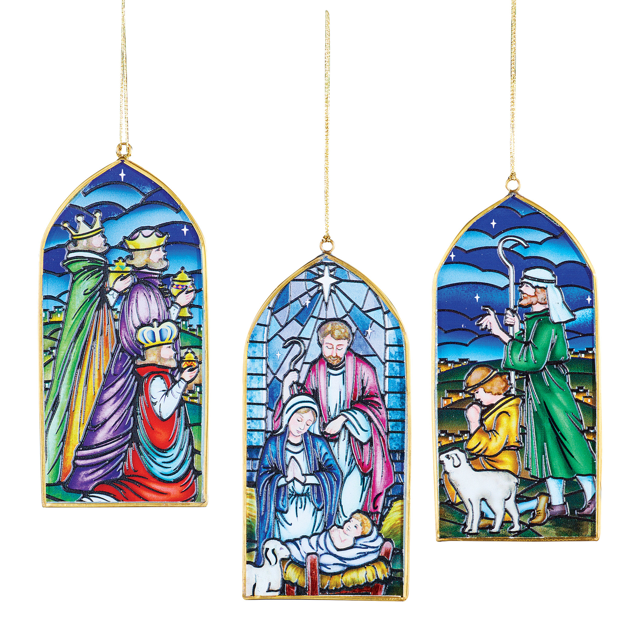 The Holiday Aisle® Stained Glass Nativity 3 Piece Ornament Set Wayfair
