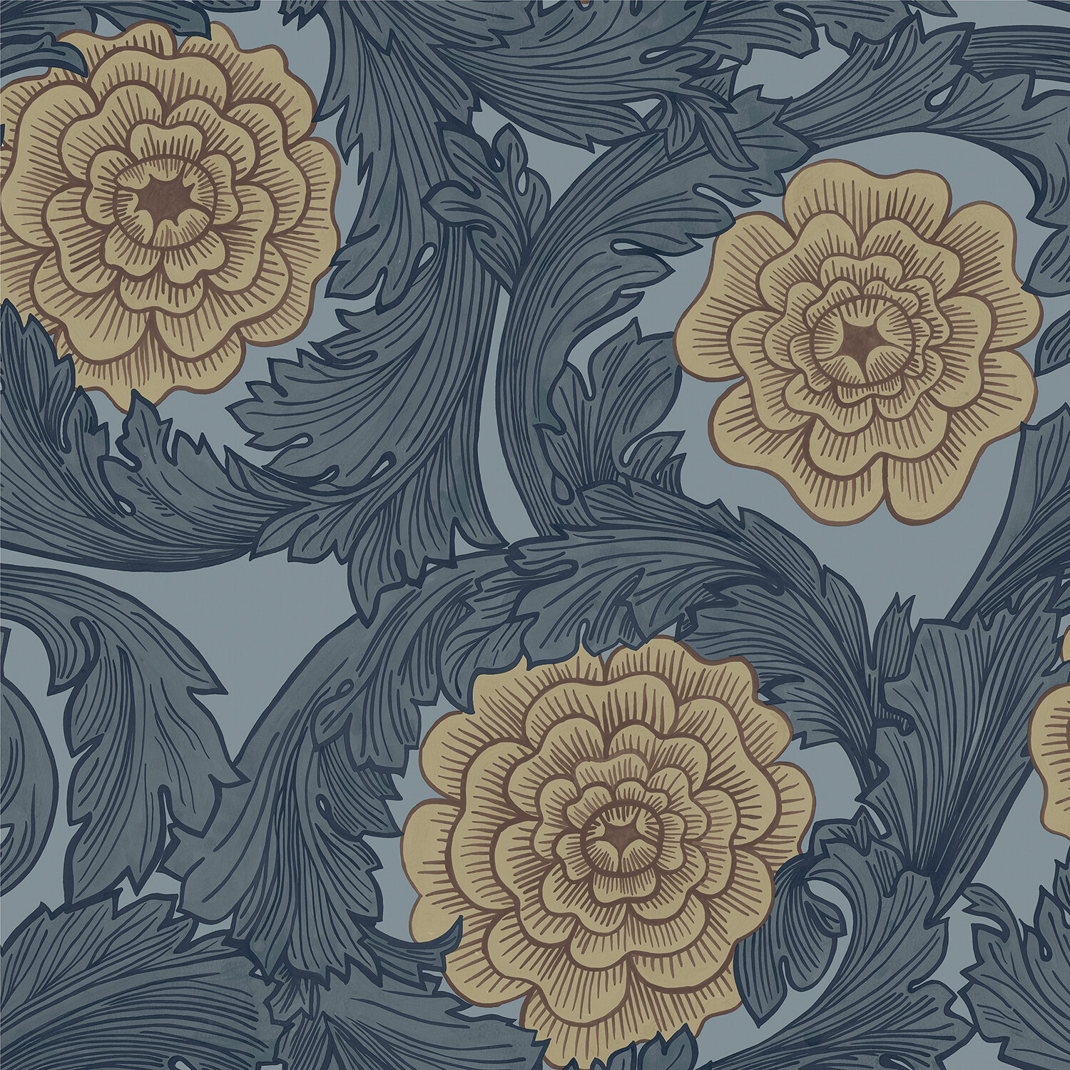 Galerie English Florals Wallpaper White Blue Green Flower Natural Traditional 