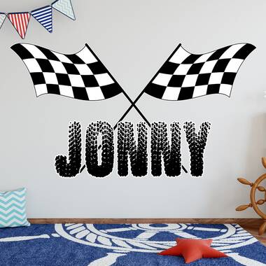 Removable Fabric Wall Sticker Sunny Decals Checkered Racing Flag Wall Decal