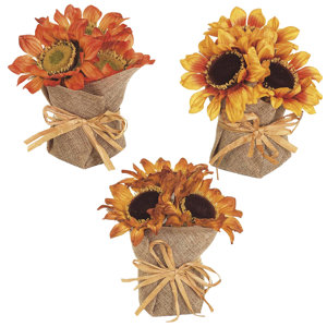 Autumn Sunflowers Floral Arrangements in Burlap (Set of 6)