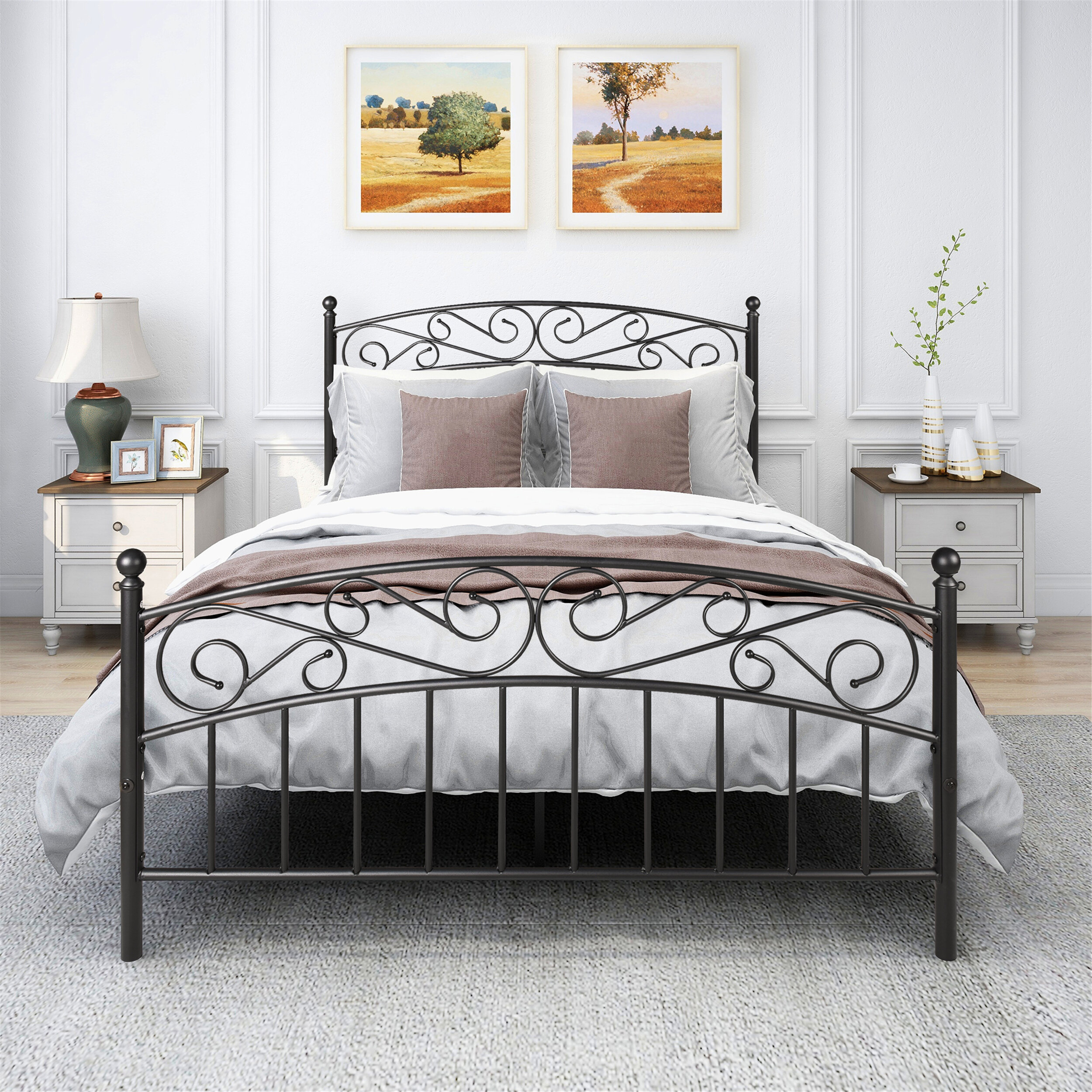 Details about   Metal Classic Headboard Full Queen Size Black Vintage Bed Frame Traditional 