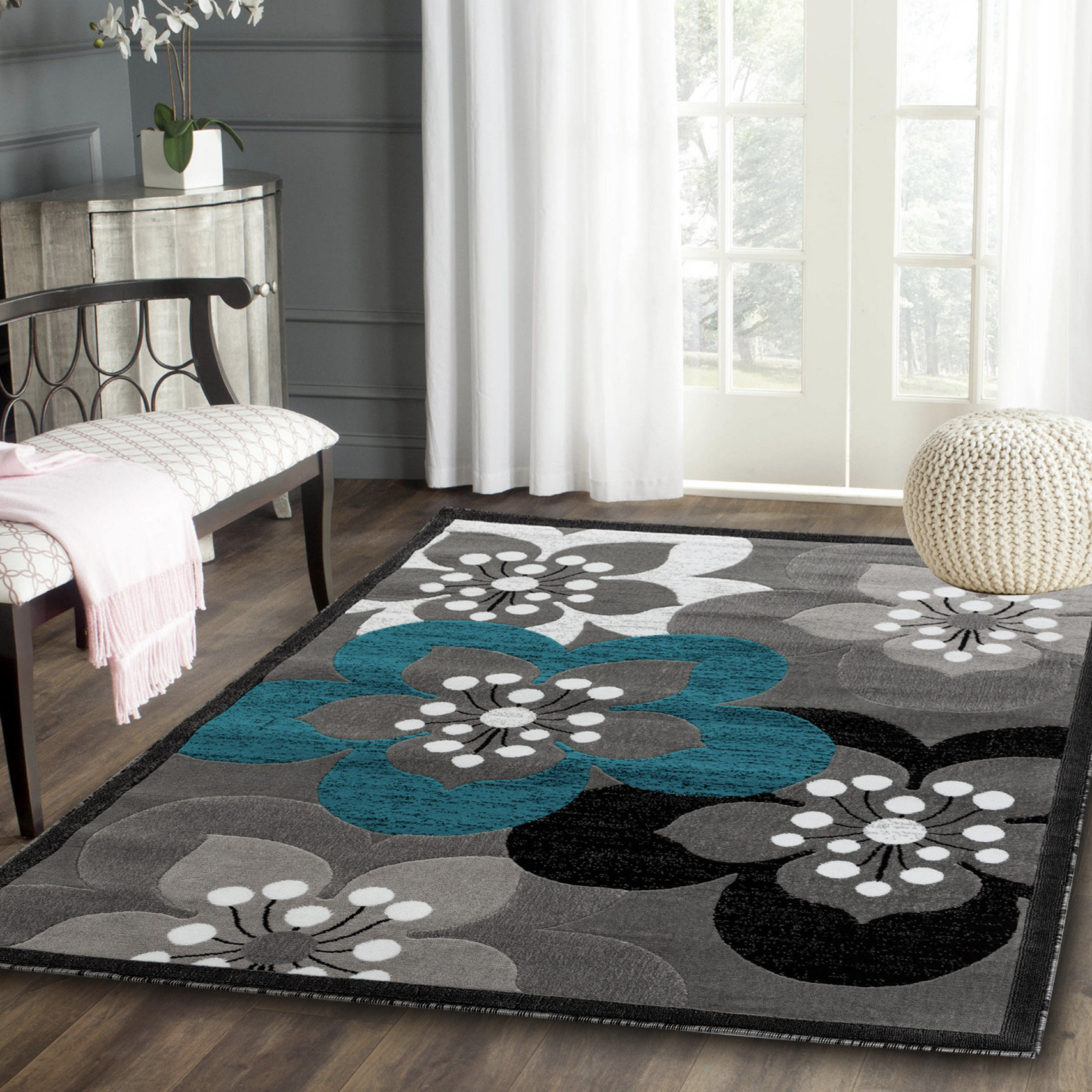 Ebern Designs Kimbrel Floral Gray Area Rug & Reviews Wayfair