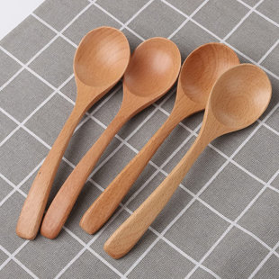 Set of 6 Traditional Beechwood Cooking Spoons Made in Europe 12-Inch Long Handle Wooden Spoons for Cooking in a Natural Linen Bag
