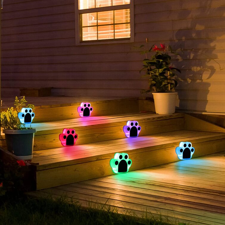 Set of 4 Dog,Cat,Puppy Animal Garden Lights Paw Lamp for Pathway,Lawn,Yard,Outdoor Decorations-Solar Paw White LED Paw Print Solar Lights