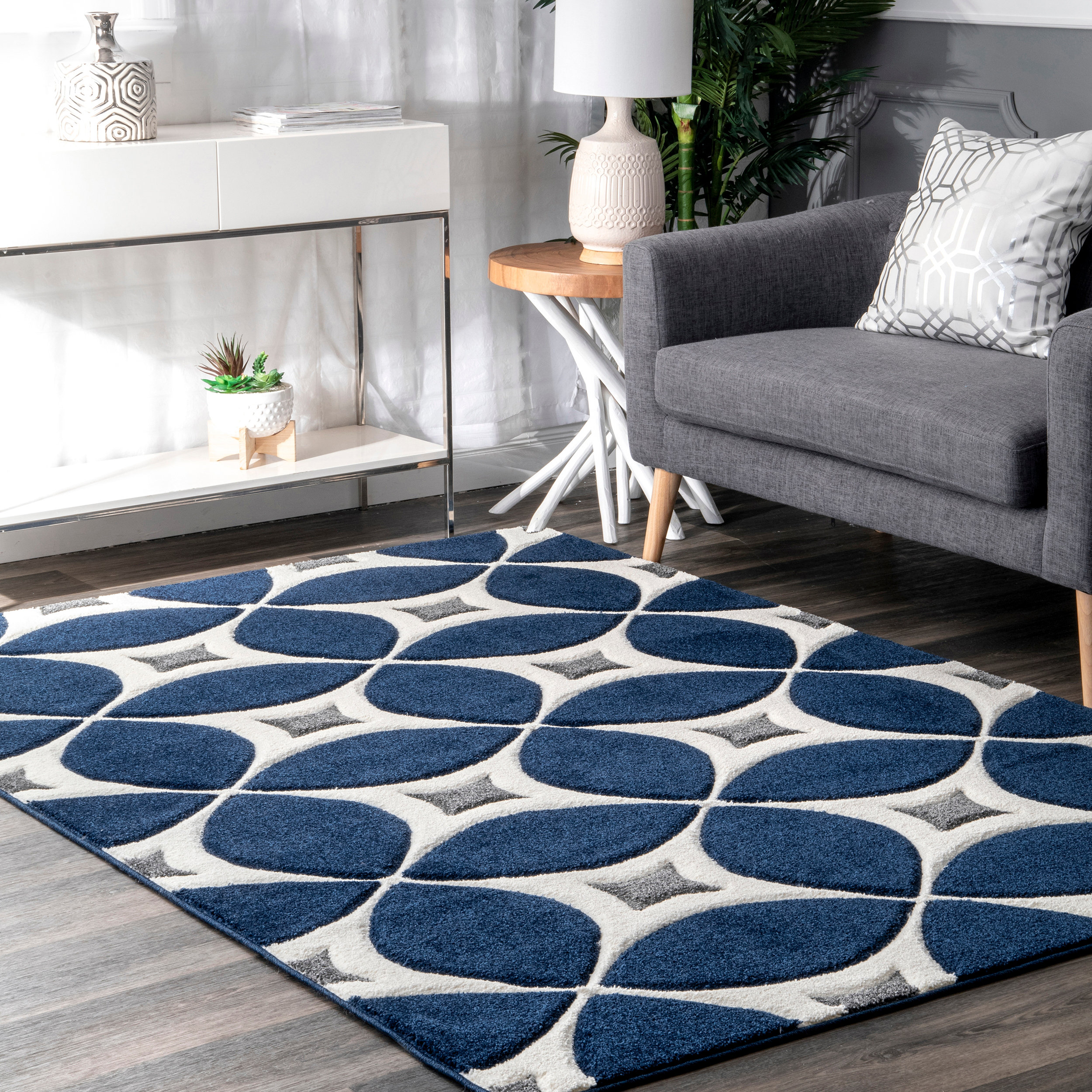 Langley Street Jamar Geometric Handmade Tufted Jute Navy Blue Area Rug Reviews Wayfair