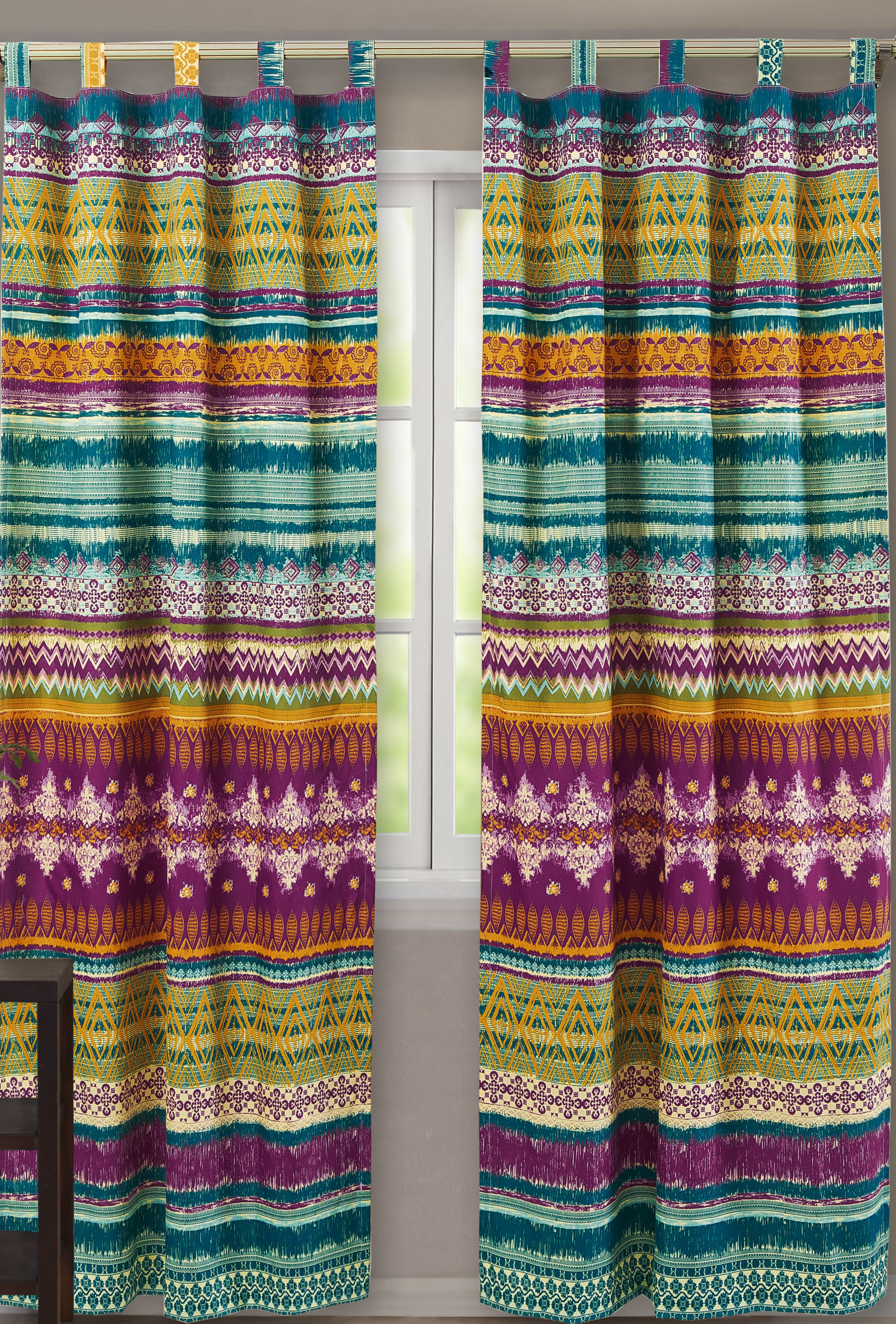 World Menagerie Valencia Striped Sheer Tab Top Curtain Panels