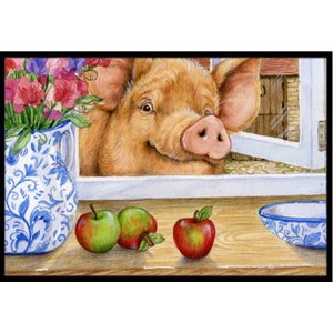Pig Trying to Reach the Apple in the Window Doormat