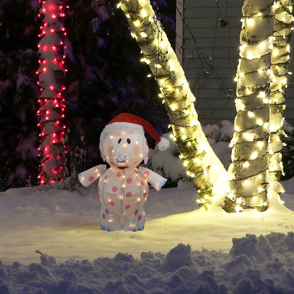 30" Christmas Mickey on chimney & Minnie Lighted Tinsel 2 piece Yard Decor 3-D 