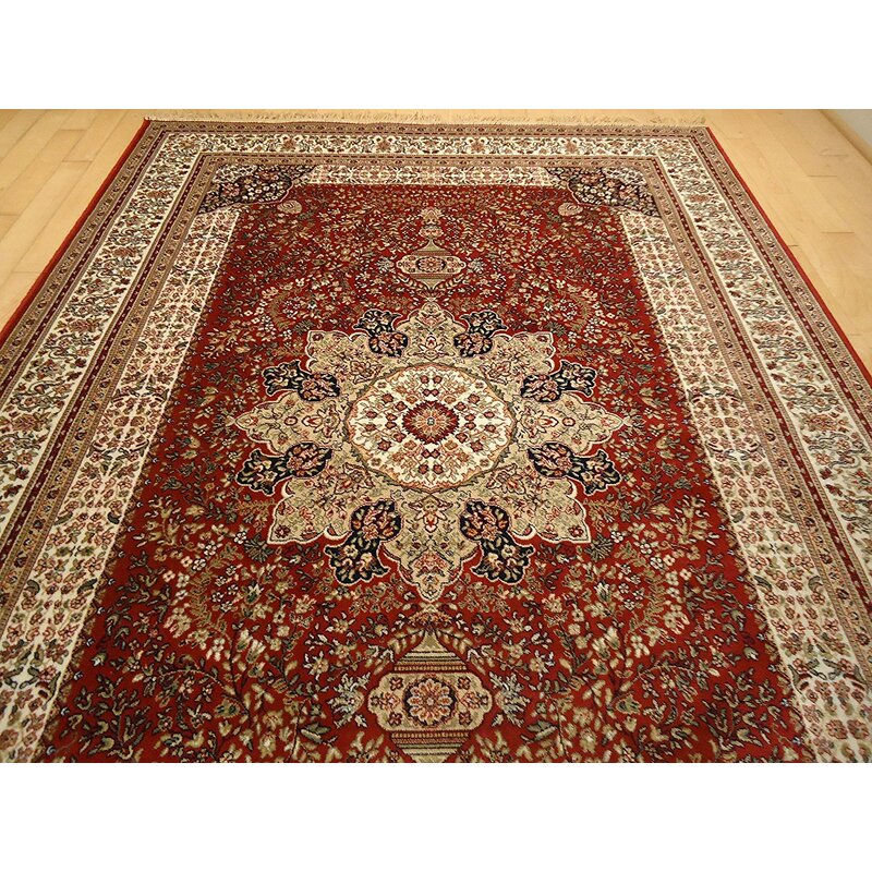 astoria grand shanelle living room hand-knotted silk red area rug
