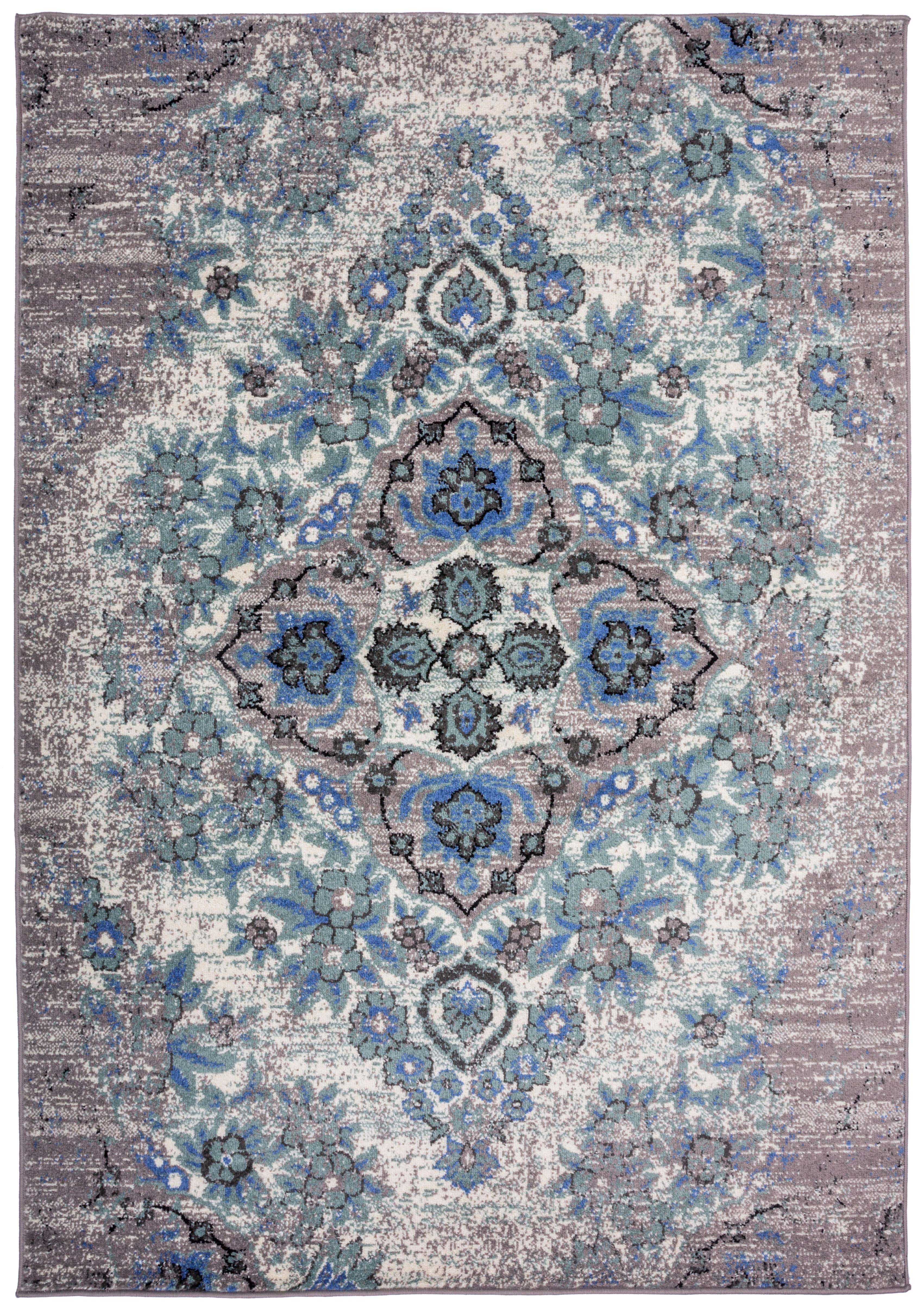 Marilyn Distressed Oriental Design Gray Cream Area Rug