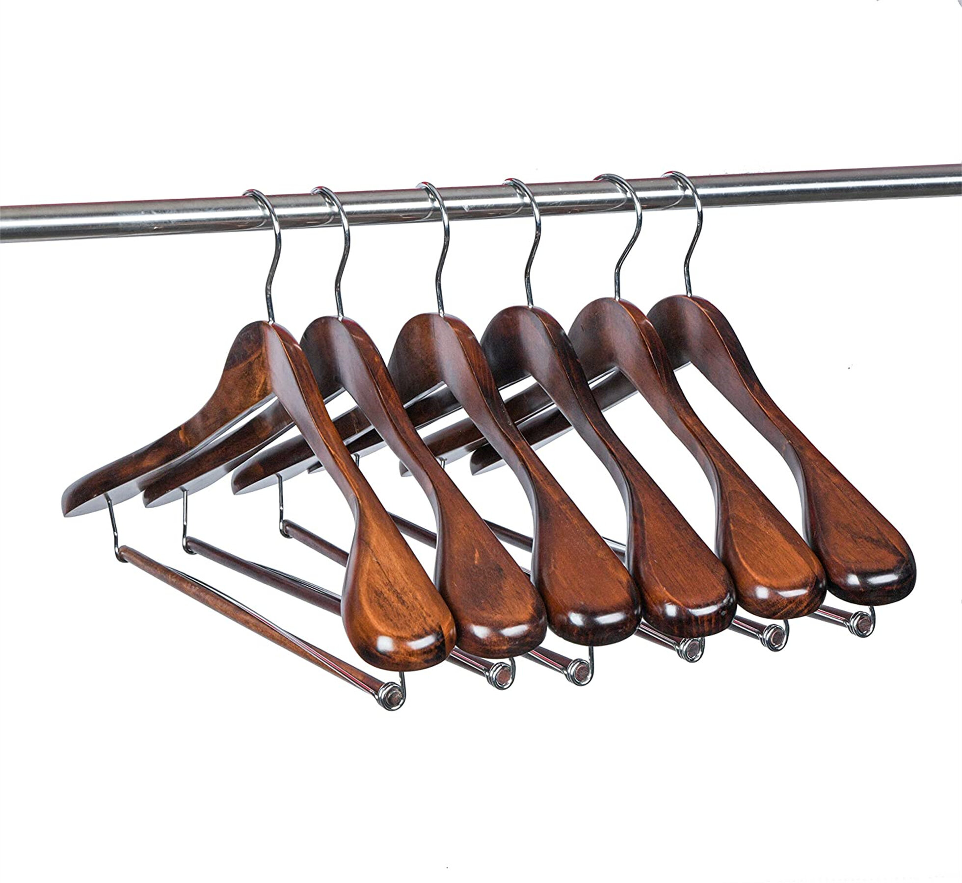 Quality Luxury Curved Wooden Suit Hangers Wide Wood Hanger for Coats and Pants with Velvet Bar Mahogany Finish 2