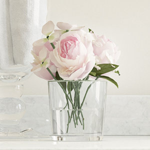 Hydrangea and Rose Arrangement in Glass Vase