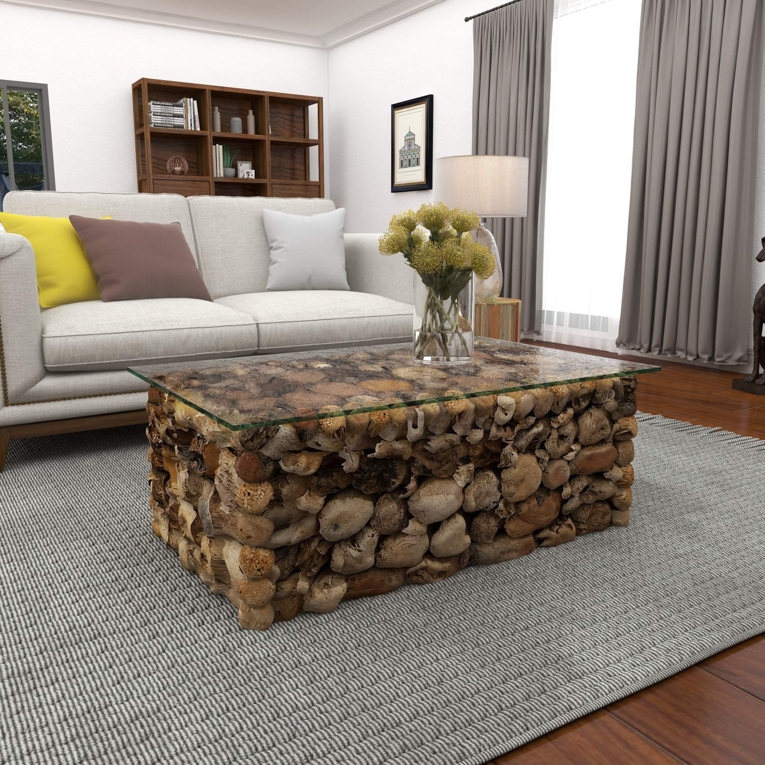 Millwood Pines Brown Wood Handmade Stacked Collage Coffee Table with
