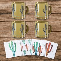 Colorful Succulents Southwestern Fabric Coaster Mug Rugs Set of Four