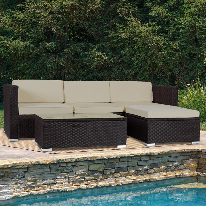 Latitude Run Anndi Patio Furniture 5 Piece Rattan Sectional Seating