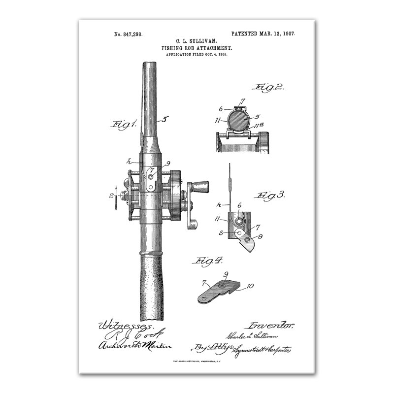 Williston Forge Vintage Fishing Rod Patent Graphic Art Print On