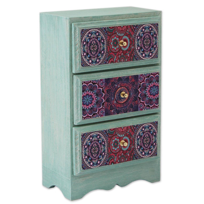 World Menagerie Mandala Keeper Decoupage Wood Jewellery Chest