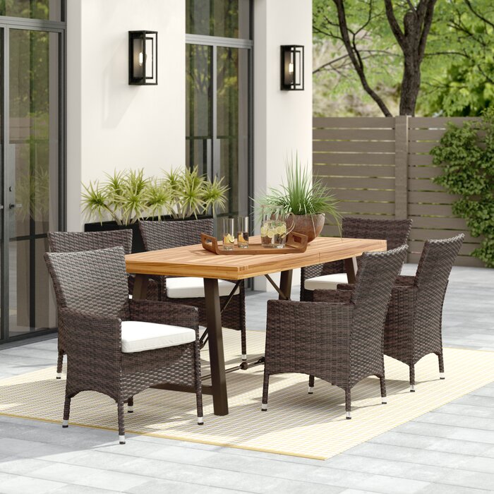 Wrought Studio Tiggs 7 Piece Dining Set With Cushions Wayfair Ca