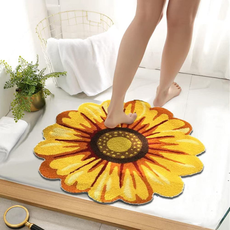 Rustic Brown Wood Board Sunflower Floor Rug Non-skid Door Bath Mat Decor Carpet 