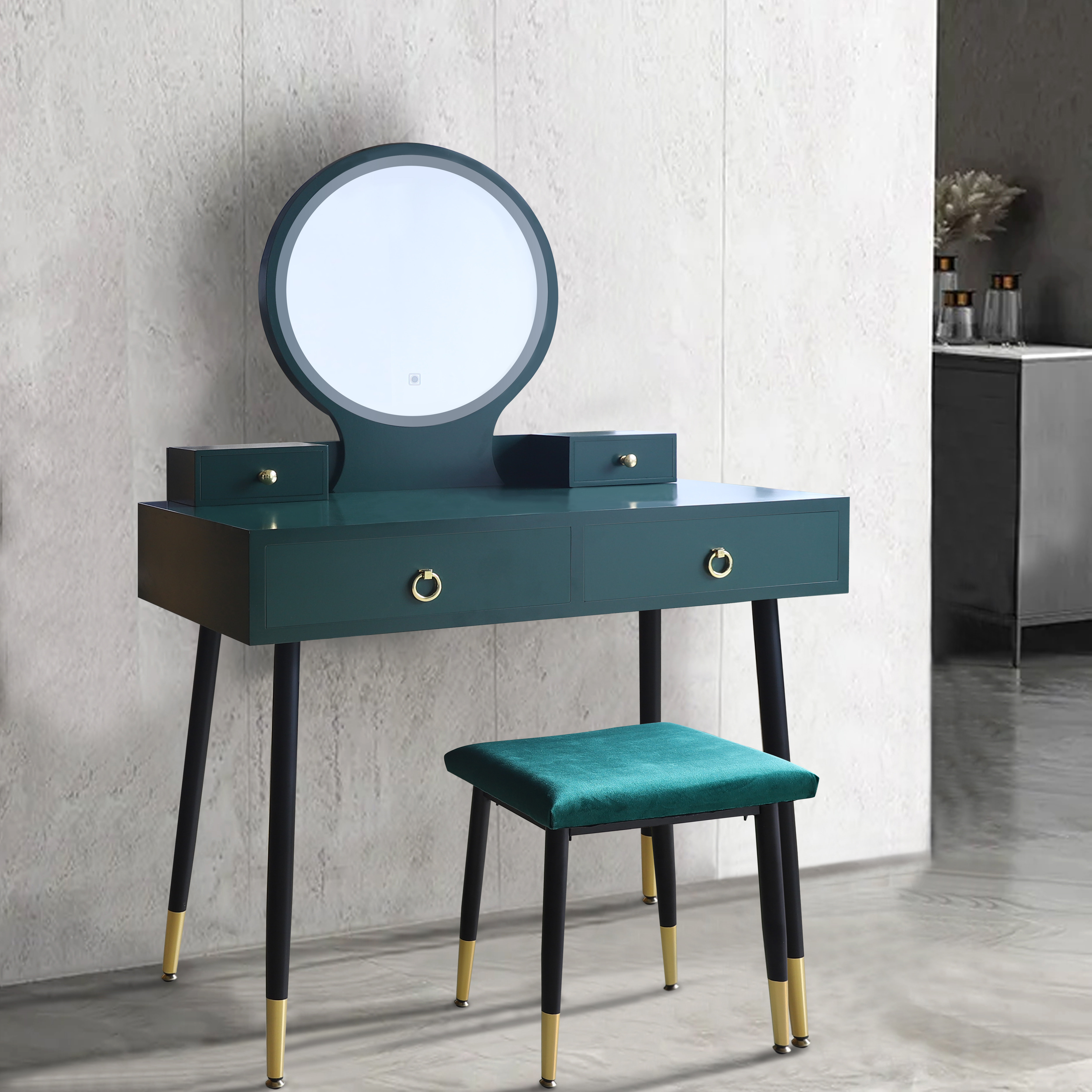 sara vanity set with stool and mirror