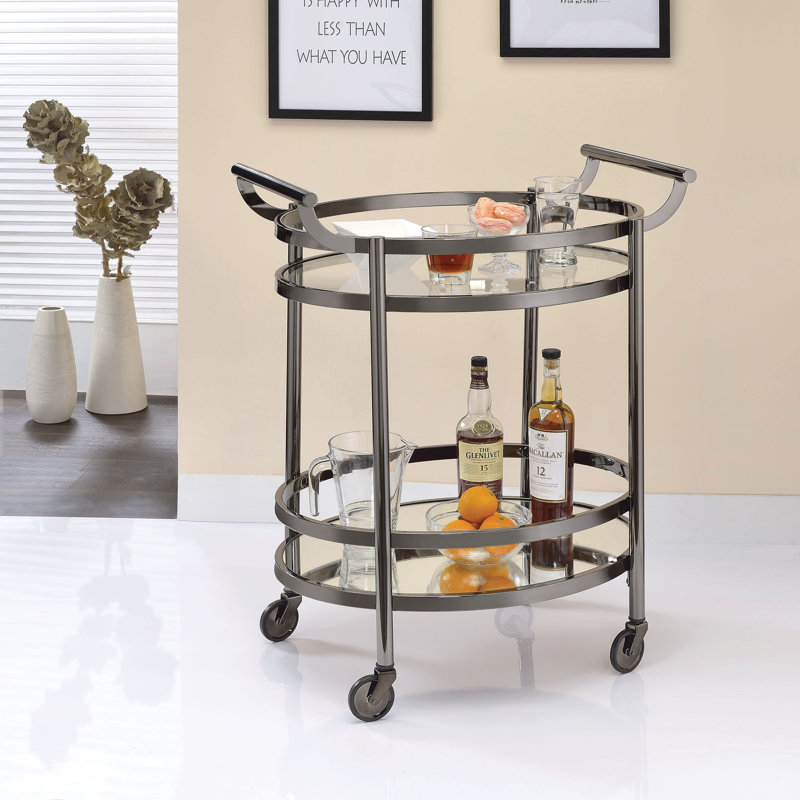 Lakelyn Oval Bar Cart with Two Shelves