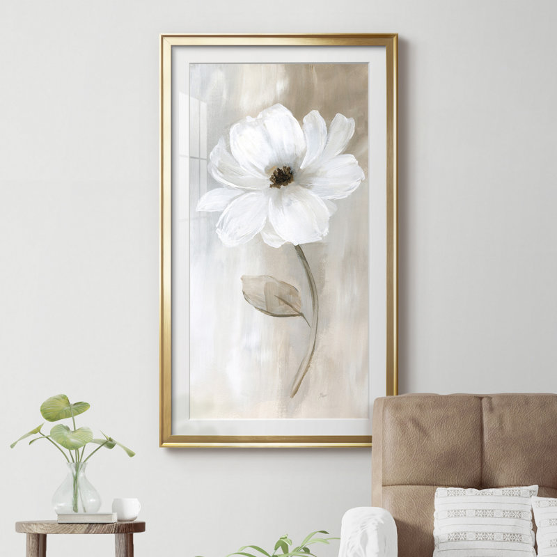 Sheer Elegance II - Single White Anemone Wall Art, Matted and Framed Under Acrylic Glass, Large Living Room Wall Art