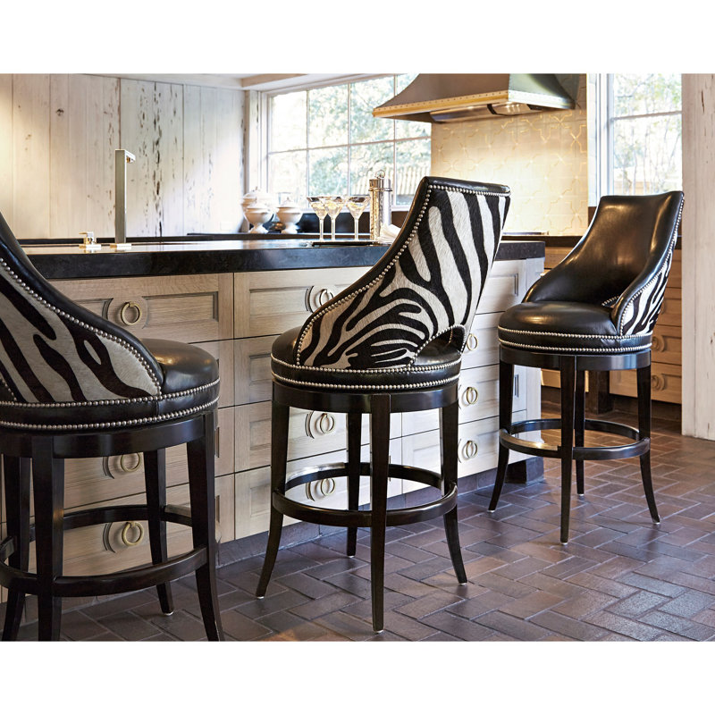 Zebrano Swivel Upholstered Counter Stool with Solid Wood Frame