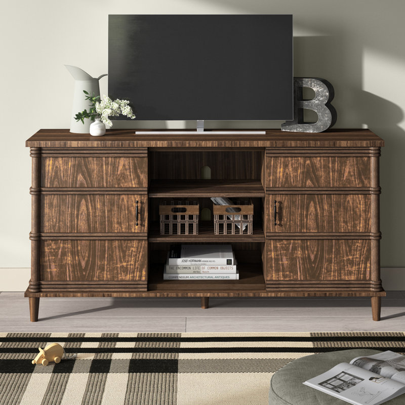 Erim 66 inch Modern TV Stand Console, Dark Brown Finish, Assembly Required