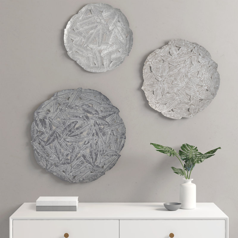 Textured Feather 3-piece Metal Disc Wall D cor Set