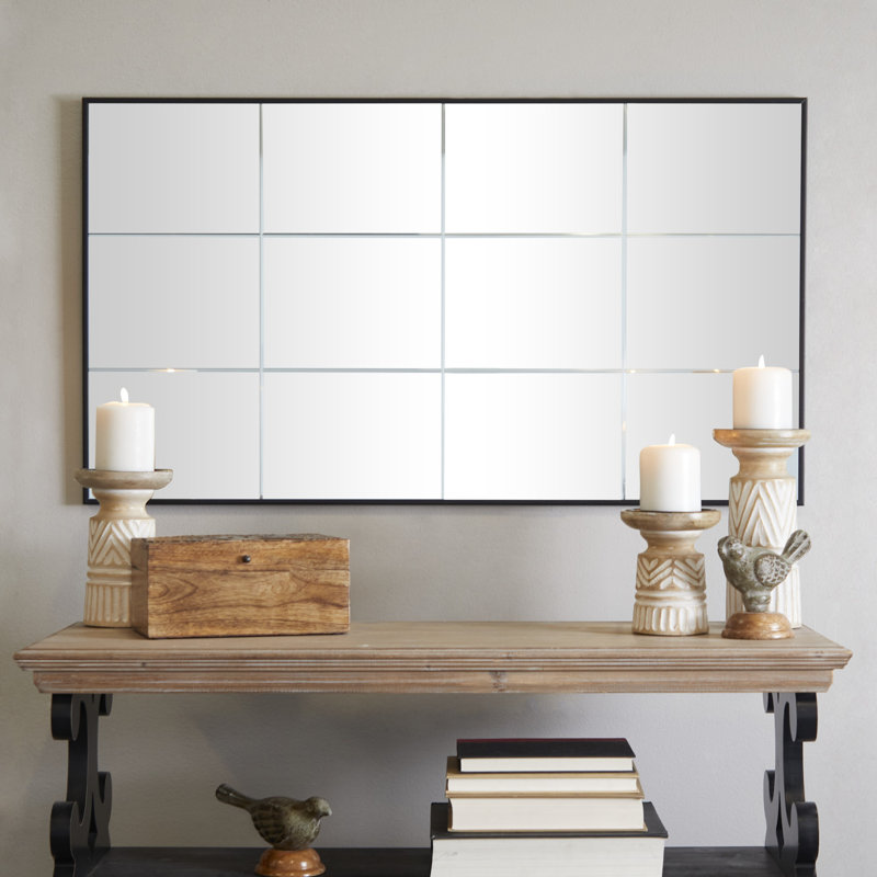 Glass Grid Style Panel Black Wall Mirror