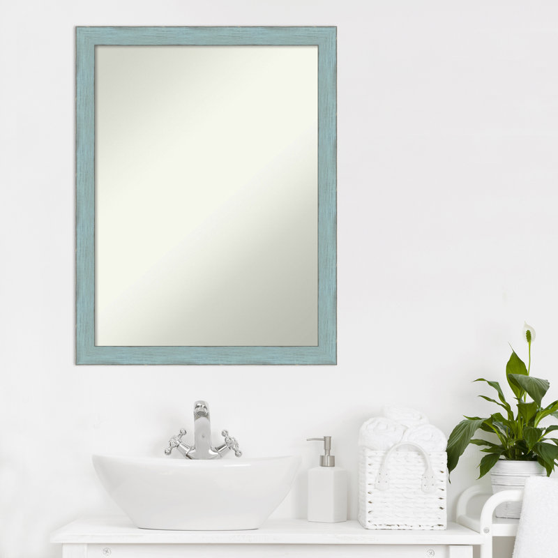 Sky Blue Rustic Wood 26.25 x 20.25 in. Bathroom Vanity Non-Beveled Wall Mirror