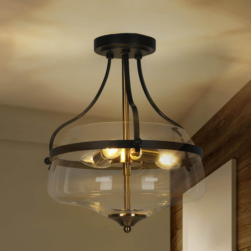 Kewaunee 3 - Light 13'' Glass Black Semi Flush Mount