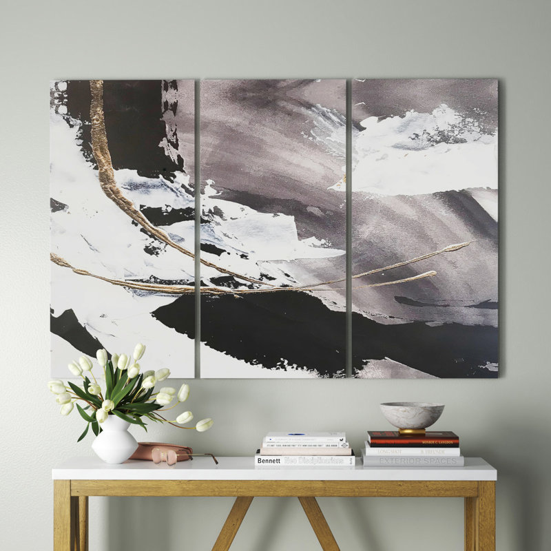 Abstract Glam Painted Arcs Canvas Painting 3-Piece Set - Painted Arcs II