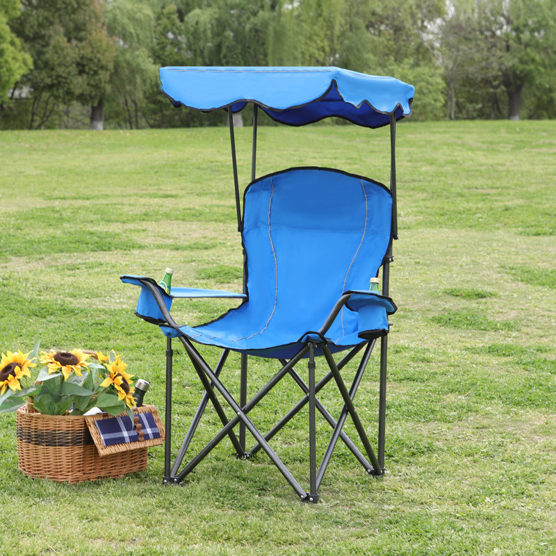 Katelyn Shaded Canopy Folding Camping Recliner Chair with Carry Bag for Outdoor