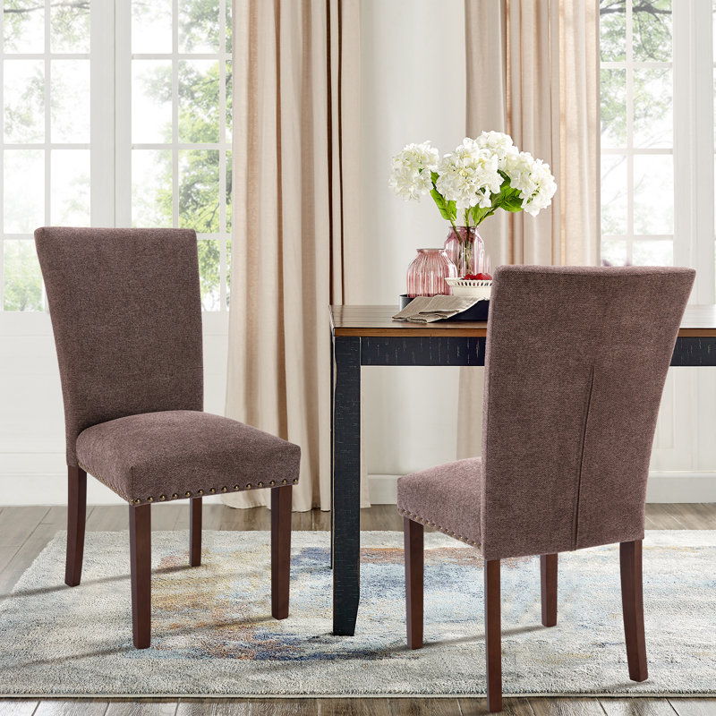 6" Thickened Modern Soft Linen Fabric Upholstered Dining Chair with Solid Wood Legs, Nailhead Trim, Ergonomic High Back