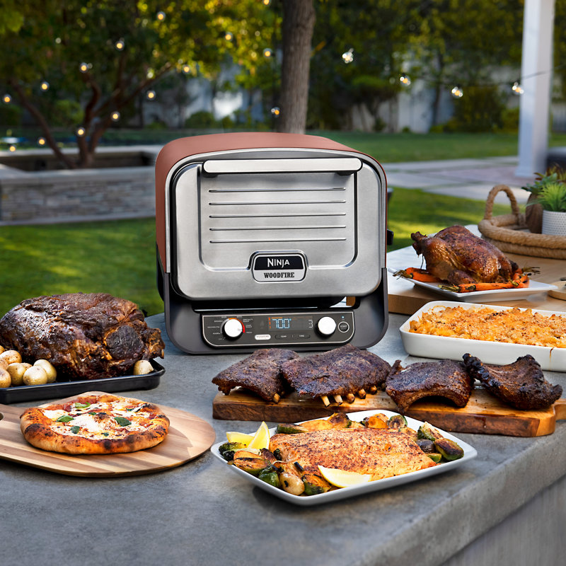 Ninja Woodfire Outdoor Pizza Oven, 8-in-1 Portable Electric Roaster Oven, Heats up to 700 F, 5 Artisan Pizza Settings, Integrated BBQ Smoker Box, Includes Flavored Wood Pellets