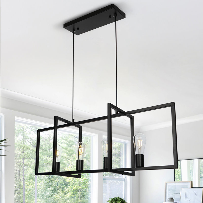 4-Light Kitchen Island Lighting Square / Rectangle Chandelier for Dining Room