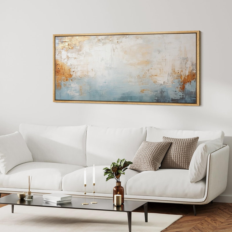 Minimal Landscape " Elegant Blue Brown Abstract Art Decor Hanging Painting Extra Large Artwork Pictures (Not Textured) "
